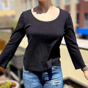 Women's Cotton Basic Long Sleeve T-Shirt Top Soft Knit Solids Crew Neck Black